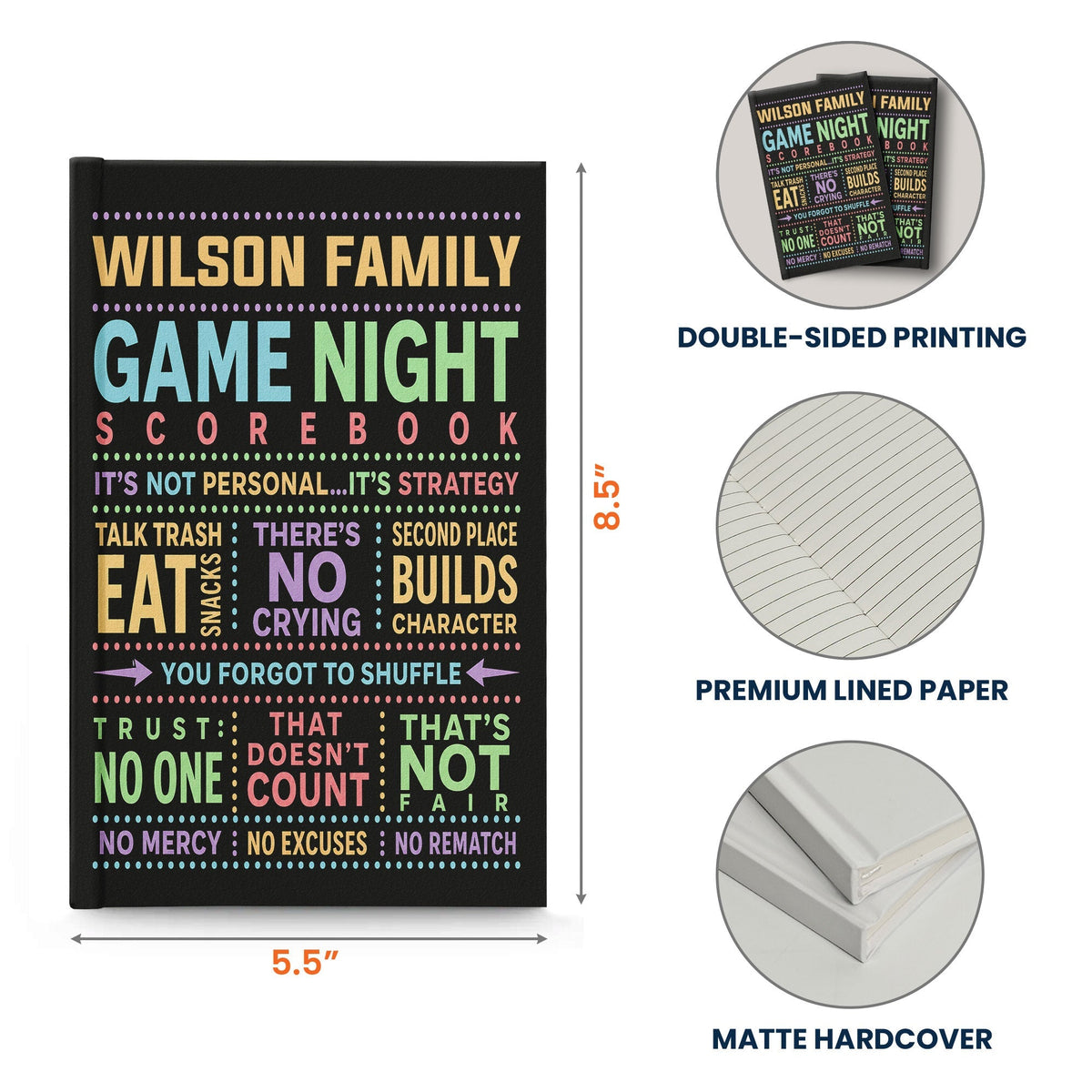 Game Night Scorebook Family, Grandparents & Kids, Couples, Siblings - Personalized Journal