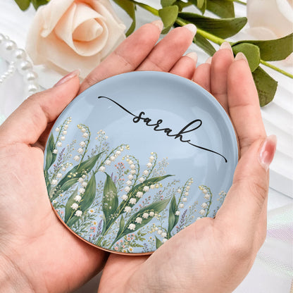Custom Birth Flower & Name For Her, Gift For Friends, Coworkers, Daughters, Sisters - Personalized Jewelry Dish
