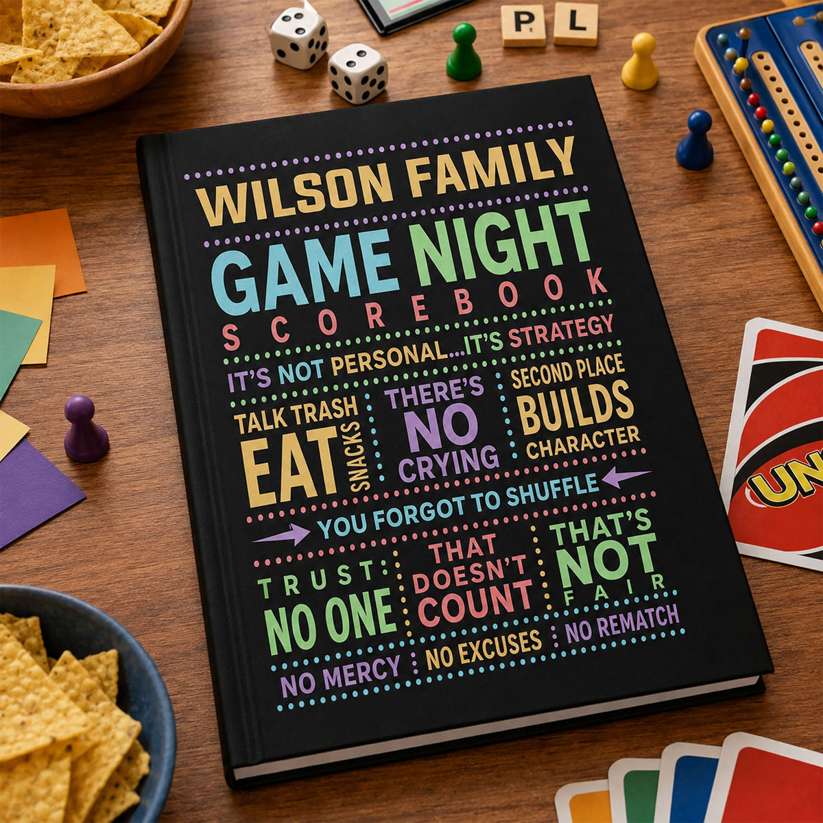 Game Night Scorebook Family, Grandparents & Kids, Couples, Siblings - Personalized Journal