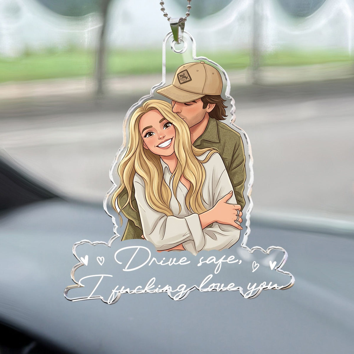 Custom Couple Photo Cartoon Art Gifts For Him, Husband, Boyfriend - Personalized Rear View Mirror Accessory