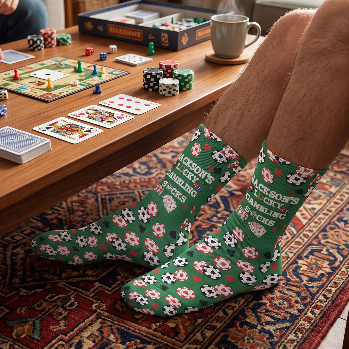 Lucky Gambling Socks, Lucky Poker Socks - Custom Name & Style - Personalized Socks