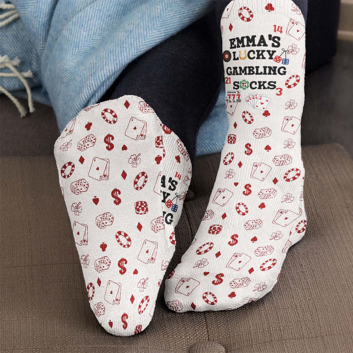 Lucky Gambling Socks, Lucky Poker Socks - Custom Name & Style - Personalized Socks
