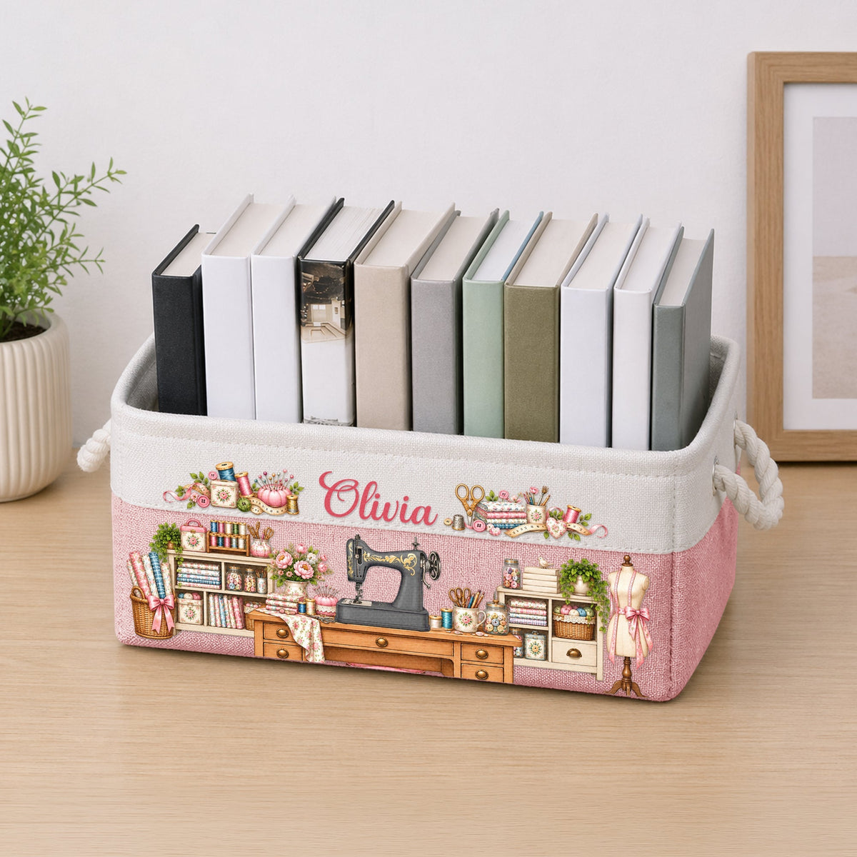 Sewing Basket, Craft Basket Custom Sewing Machine & Birth Flower - Personalized Storage Basket